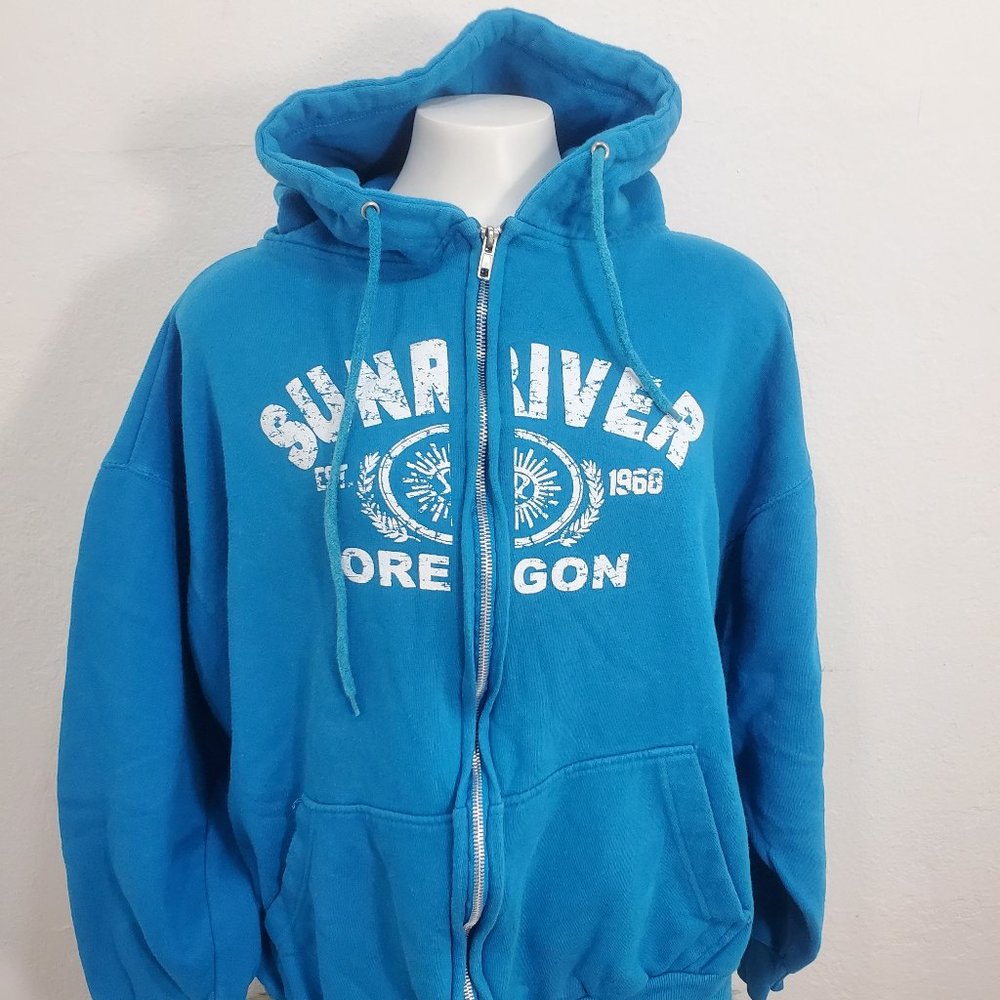 Authentic Life Apparel Sunriver Oregon Zip up Hooded Sweatshirt Woman's XL, Blue